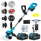 Akku Rasentrimmer kompatibel mit Makita-Akkus mit 4 verschiedenen Messertypen Bürstenloser Rasentrimmer mit 2 x 21V-Akkus Rasenkantenschneider Akku-Motorsense für Garten