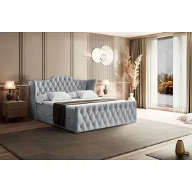 altdecor Boxspringbett VILA-Z, Polsterbett mit Kopfteil, Bettkasten, Fußteil - Mittelfest (H3) Matratze - 180x200 - Hellgrau Samt - Hellgrau