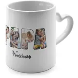 PhotoFancy® - Herztasse 'Papa' - Personalisierte Fototasse mit eigenem Foto und Text - Tasse mit Herz-Henkel selbst gestalten - Weiß