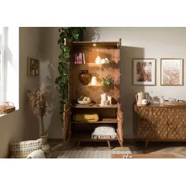 Massivmoebel24 Vitrine Akazie 90 x 42 x 190 cm Beige