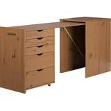 INTER-FURN Schreibtisch, kompakter Arbeitsplatz, Sekretär in Kiefer massiv honig , ausziehbar, perfekte Home Office Lösung, (BxHxT) 57-165 x 77 x 50 cm