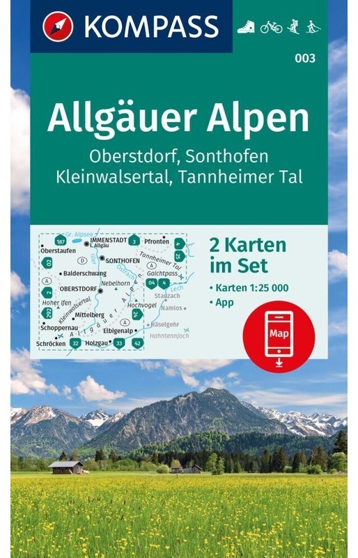 Kompass Wanderkarten-Set 003 Allgäuer Alpen, Oberstdorf, Sonthofen, Kleinwalsertal, Tannheimer Tal (2 Karten) 1:25.000, Karte (im Sinne von Landkarte)