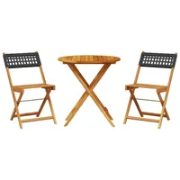 vidaXL 3-tlg. Bistro-Set Schwarz Poly Rattan und Massivholz