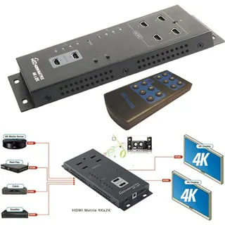 bolwins C07D HDMI Matrix Switch 4x2 4K@30Hz – HDMI Umschalter & Splitter mit Fernbedienung, Audio/Video Verteiler für TV, Monitor, Beamer - Schwarz