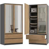 Ibonto Kleiderschrank Wäscheschrank Bekleidungsschrank mit 2 Spiegeln Viel Stauraum (ANTHRAZIT/Artisan Eiche)