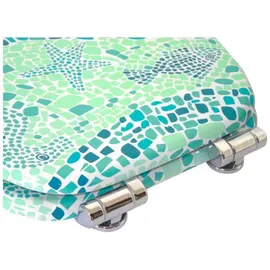 Sanilo WC-Sitz Mosaic World Green, Hochwertiger und Stabiler Toilettendeckel aus Holz