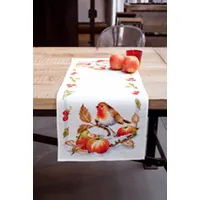 Vervaco Tischläufer Zählmusterpackung Kreuzstich Rotkehlchen mit Äpfeln Stickläufer zum Selbersticken Stickset Weihnachten Kreativ Set für Erwachsene 32 x 84 cm Kreatives Geschenk