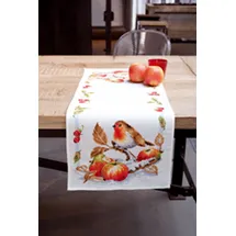 Vervaco Tischläufer Zählmusterpackung Kreuzstich Rotkehlchen mit Äpfeln Stickläufer zum Selbersticken Stickset Weihnachten Kreativ Set für Erwachsene 32 x 84 cm Kreatives Geschenk