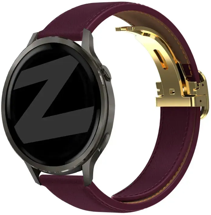 Bandz Xiaomi Amazfit Bip Armband Leder 'D-Type' für Amazfit Bip  - Weinrot - Schnallenverschluss