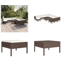 vidaXL 13 tlg. Garten Lounge Set mit Auflagen Poly Rattan Braun - Garten-Sofagarnitur - Garten-Sofagarnituren - Gartensofa-Set - Gartensofa-Sets - Braun