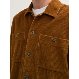Tom Tailor DENIM Herren Relaxed Cord Overshirt, braun, Uni, Gr. XXL
