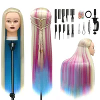 Trainingsköpfe, 28 inch Übungskopf Frisierkopf Friseur 100% Synthetikfaser-Haar Styling Kopf Frisierkopf für Frisöre mit kostenloser Klemme und DIY Flechtset (Bunt)