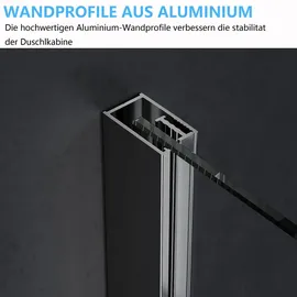 IMPTS Duschkabine Duschtrennwand Mattschwarzt Duschabtrennung 6mm ESG Glaswand Faltdusche 90 x 185cm, -