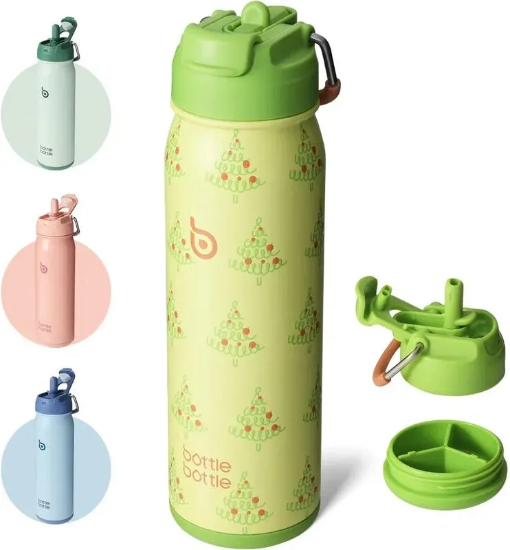 Bottle Bottle Edelstahl-Sport-Trinkflasche mit Strohhalm und verstellbarem Deckel, Baum-Motiv, 24 oz (710 ml), Neujahr-Angebot, Top-Geschenkideen