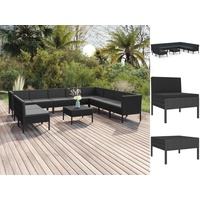 vidaXL 11-tlg. Garten-Lounge-Set mit Auflagen Poly Rattan Schwarz