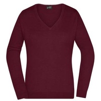 Ladies' V-Neck Pullover Klassischer Baumwoll-Pullover rot/weinrot, Gr. XS