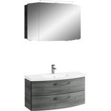 Saphir Badmöbel-Set »Cassca Sprint 2-teilig Mineralmarmor-Waschtisch mit LED-Spiegelschrank«, (2 St.), grau