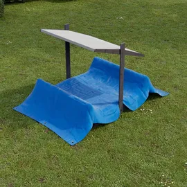 QLS Sandkasten 150 cm mit Sitzbank und grauem Dach