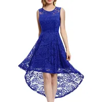 MuaDress 6006 Elegante Abendkleider Cocktailkleider Damenkleider Brautjungfernkleider aus Spitzen Knielange Rockabilly Ballkleid Rund Ausschnitt Royalblau L - L