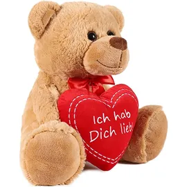 Brubaker Teddy Plüschbär mit Herz Rot - Ich hab Dich lieb - 35 cm - Teddybär Plüschteddy Kuscheltier Schmusetier - Stofftier Braun Hellbraun