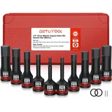 GETLITOOL 1/2" Kraft Innensechskant Schlagschrauber Nüsse Satz, 10tlg Sechskant Bit Stecknuss Set HX 5mm - 19mm, S2-Stahl Innensechskant Steckschlüssel Set für Innensechskantschrauben
