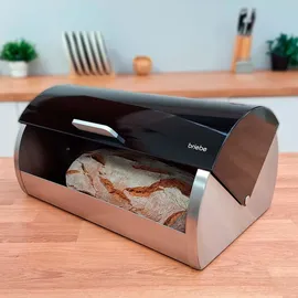 Briebe Set aus Brotkasten +3 Küchenvorratsdosen aus Robustem Edelstahl Modernes Design, Schwarz/Edelstahl