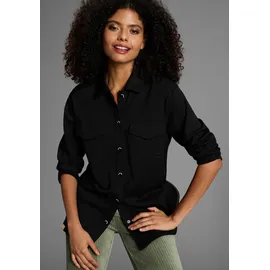 KangaROOS Hemdjacke KANGAROOS, Damen, Gr. 40/42, blau (schwarz), Web, Obermaterial: 70% Viskose, 25% Polyester, 5% Elasthan, figurumspielend hüftbedeckend, abgesteppt, Jacken, Overshirt mit Knopfleiste