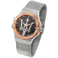 MASERATI Quarzuhr Maserati Edelstahl Armband-Uhr, (Analoguhr), Herrenuhr Edelstahlarmband, rundes Gehäuse, groß (ca. 40mm) braun silberfarben
