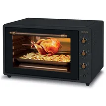 ICQN Rustik Minibackofen 60 Liter XXL mit Umluft, Drehspieß, Emailliert, Anthrazit