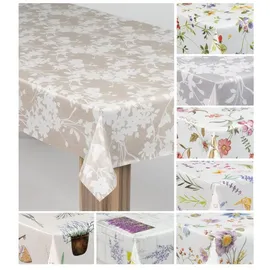 Laro Wachstuch-Tischdecke Blumenornament 110 x 180 cm Beige Weiß