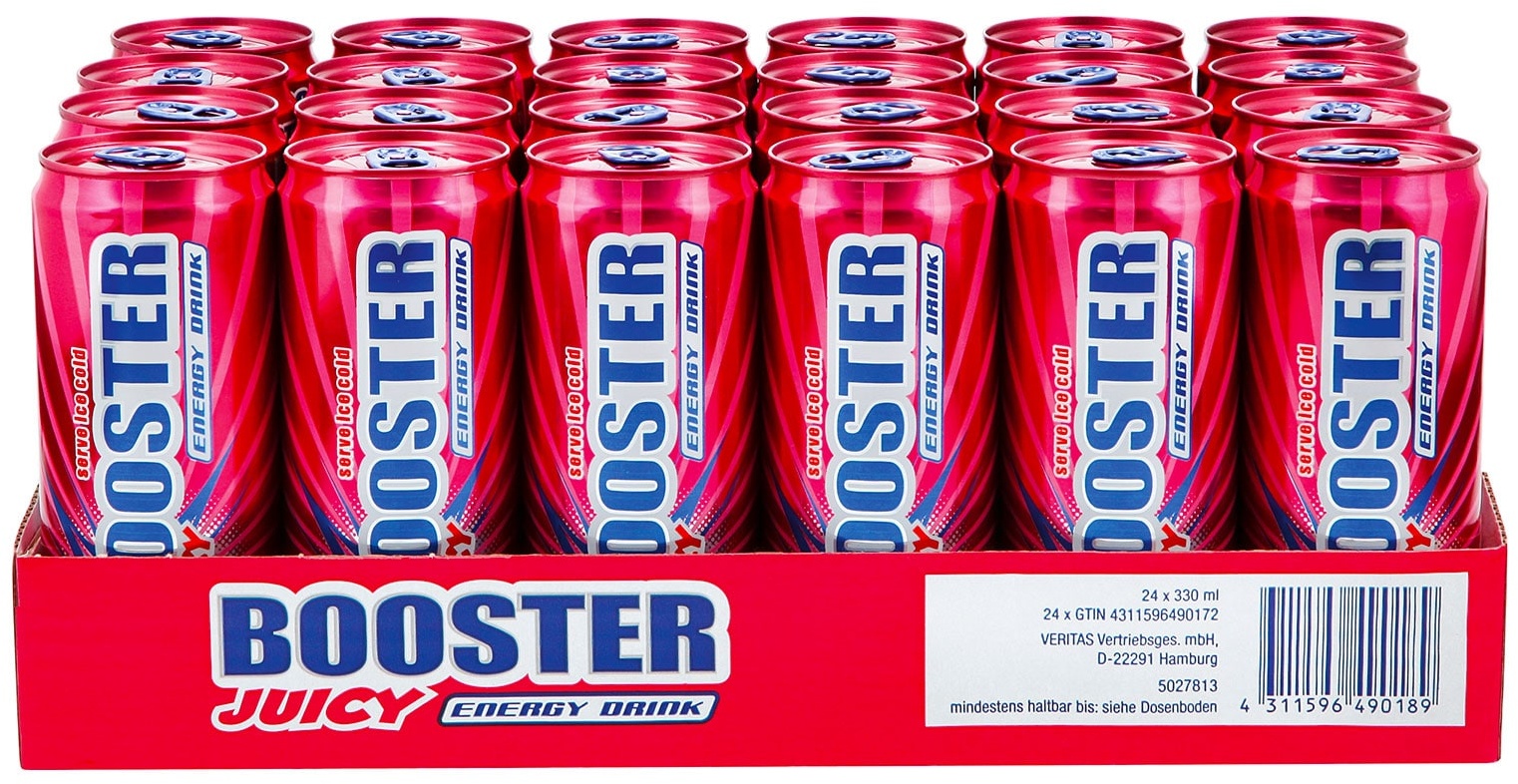 Booster Energy Drink Juicy 0,33 Liter Dose, 24er Pack