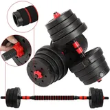 Youyijia 2 in 1 Hanteln Set 30kg Hantelset Verstellbar Kurzhanteln Langhantel Kunststoff Hantelscheiben mit Verbindungsstahlrohr für Kraftsport