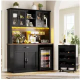 Odikalo Küchenbuffet Küchenschrank mit LED Rollwagen & Weinregal (mit Weinglasregal & Weinregal, Beleuchteter Sideboard Schrank für Wohnzimmer, Esszimmer) schwarz