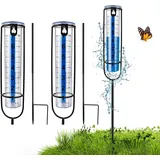 BYZESTY 2 Stück Regenmesser Glas, 7-Zoll Niederschlagsmesser mit Erdspieß, Regenmesser Metall, Wassermesser Niederschlagsmengenmesser, Outdoor Regenmesser, Abnehmbarer Regenmesser für Garten Rasen