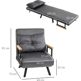 Homcom Schlafsessel, Einzelsofa mit Bettfunktion, Relaxsessel mit Verstellbarer Rückenlehne, Samtoptik, Dunkelgrau