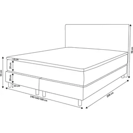 venasi möbel Boxspringbett 140 x 200 cm H3 Grau