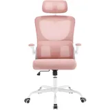 Woltu Bürostuhl ergonomisch, Schreibtischstuhl Drehstuhl höhenverstellbar, Schaukelfunktion, verstellbare Kopfstütze, Lendenwirbelstütze, umkehrbare Armlehnen, 150 kg, Rosa,