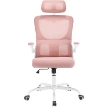 Woltu Bürostuhl ergonomisch, Schreibtischstuhl Drehstuhl höhenverstellbar, Schaukelfunktion, verstellbare Kopfstütze, Lendenwirbelstütze, umkehrbare Armlehnen, 150 kg, Rosa,