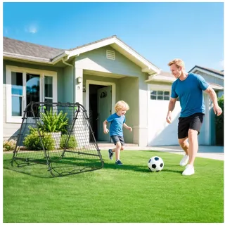 Homcom Fußball Rebounder Kickback Tor Rückprallwand Netz beidseitiger Rückprall verstellbar Prellwand mit 5 Stufen, für Fußball Training Stahl Schwarz
