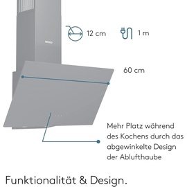 Wiggo Dunstabzugshaube 60cm kopffrei I Abluft Umluft Dunstabzug 650m3/h - Touch-Display 4 Stufen I Energieeffizienzklasse A Schräghaube inkl. Fet...