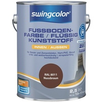 swingcolor 2in1 Flüssigkunststoff / Fußbodenfarbe RAL 8011 6151.D2,5.8011 (Nussbraun, 2,5 l, Seidenmatt)
