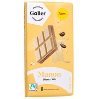 Weiße Schokoladentafel mit Füllung mit Kaffeegeschmack und gerösteten Nüssen Galler Blanc Manon, 180 g