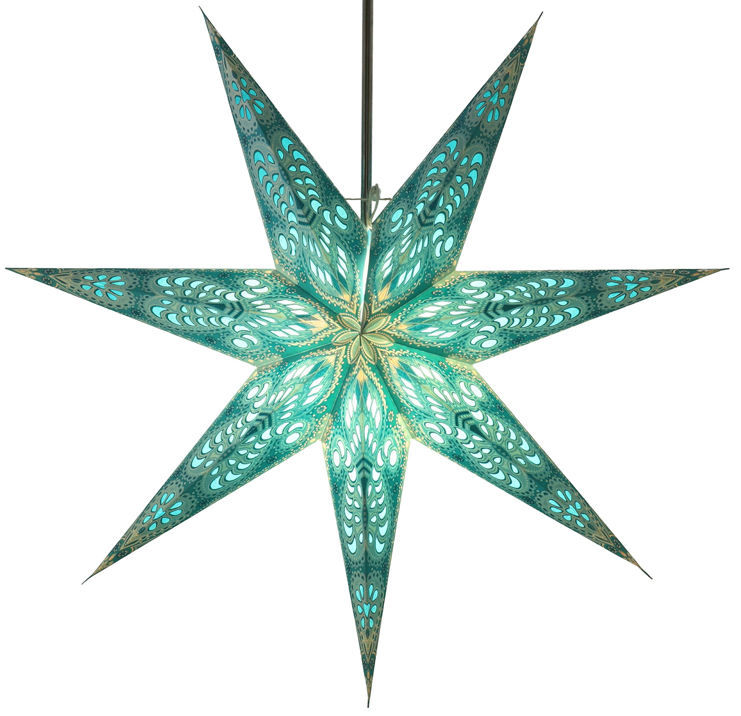 GURU SHOP Faltbarer Advents Leucht Papierstern, Weihnachtsstern 60 cm - Menora 7 Türkis, Star Fensterdeko
