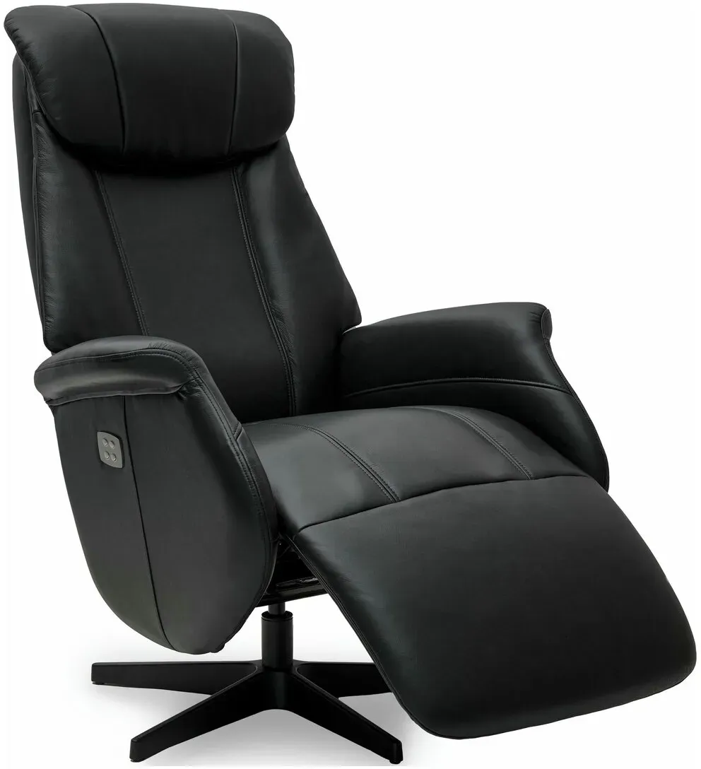 Relaxsessel Azano elektrisch Leder Schwarz - Drehsessel mit Liegefunktion & Fußstütze