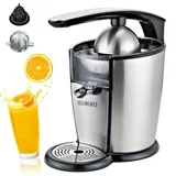 KB ELEMENTS elektrische Zitruspresse, 300 Watt Vollkupfer Motor, Edelstahl, 700 ml Saftbehälter, tropfstop, 2 x Pressskegel - Silber