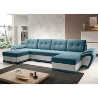 Easy4You ENZO Türkis/Weiß  Ecksofa U-Form 336 x 97 x 157 cm mit Schlaffunktion und Stauraum - Schlafsofa mit Bettkasten - Moderne Wohnzimmermöbe... - Türkis
