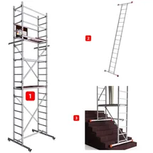 Altec AluCombine® 1.0-600 | Leiterngerüst | 6m Arbeitshöhe | 2 in 1 Gerüst mit Traverse | Typ: FT | 4X Laufrollen Ø80mm | Made in Germany | EN 131 | Arbeitsgerüst | Baugerüst | Fahrgerüst | Leiter