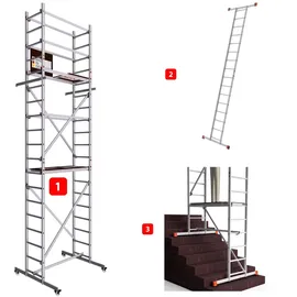 Altec AluCombine® 1.0-600 | Leiterngerüst | 6m Arbeitshöhe | 2 in 1 Gerüst mit Traverse | Typ: FT | 4X Laufrollen Ø80mm | Made in Germany | EN 131 | Arbeitsgerüst | Baugerüst | Fahrgerüst | Leiter