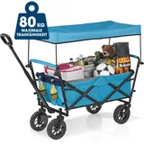 EasyMaxx Bollerwagen faltbar blau/türkis mit Dach