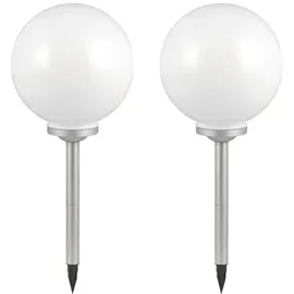 ETC Shop 2er Set Solarkugel Erdspieß, weiß silber, H 70 cm,